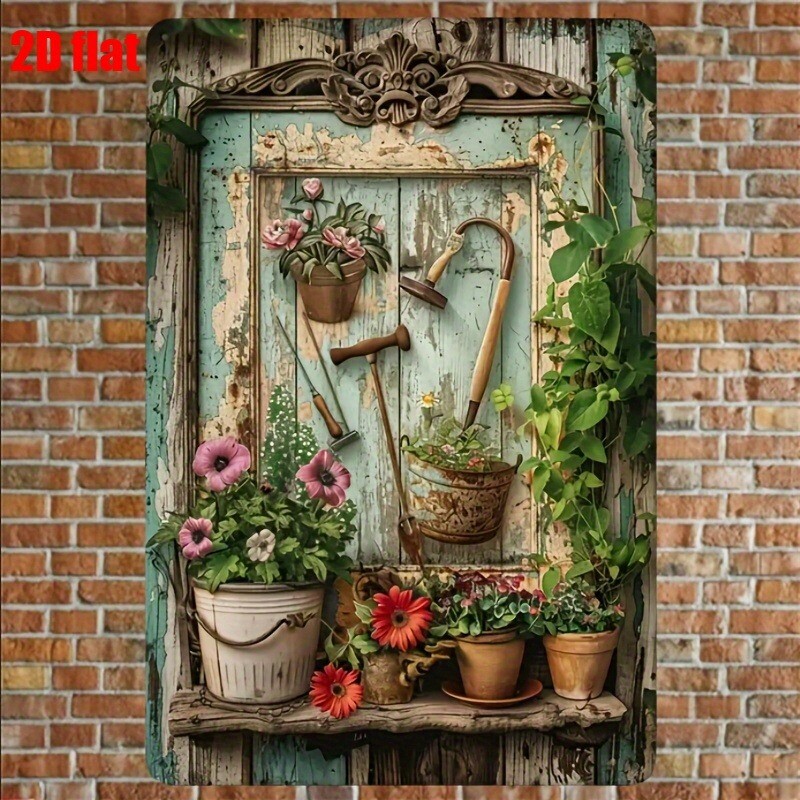 Gardening Tools Vintage - Placa de Metal Vintage Floral 8x12